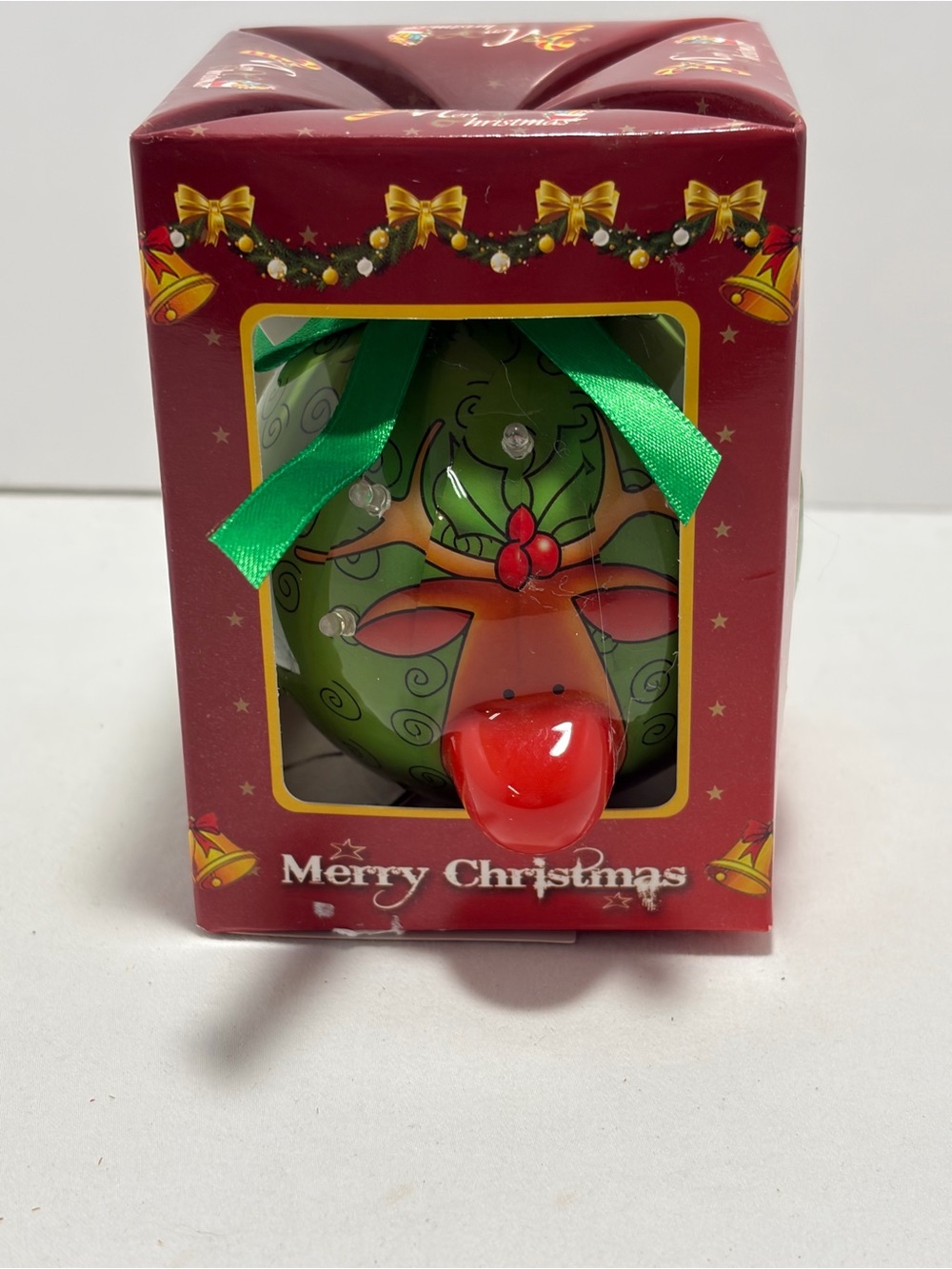 Christmas Green Reindeer Ornament Blinking Lights